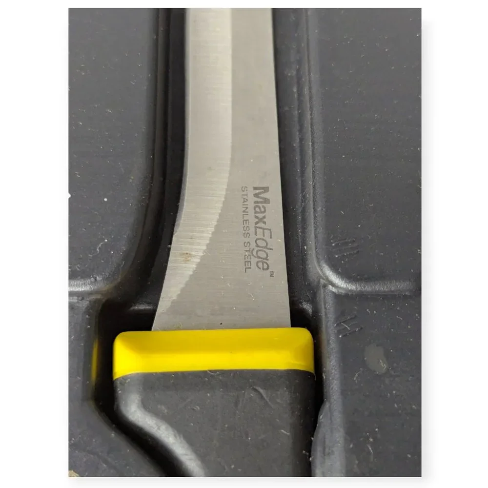 Stanley Yellow Handled 3 Knife Set with Cutting Board & Black Plastic Case
